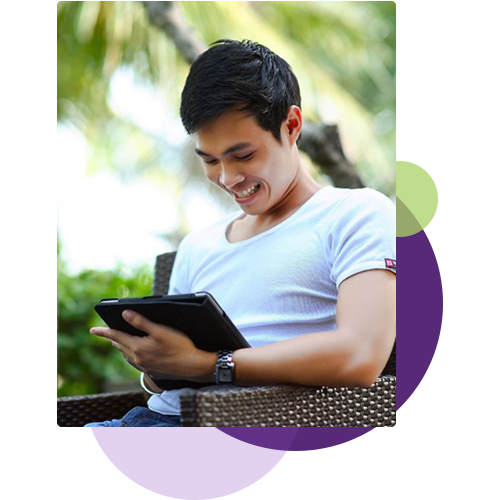 Stock image design of young man using a tablet.